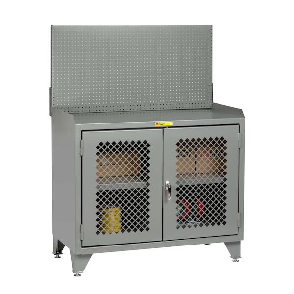 Little Giant Bench Cabinet, 24" X 48", Perforated Doors, Steel Top, Pegboard Panel MBP3LL2D2448PB - main